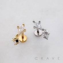 KITE DANGLE KITE TOP CZ THREADLESS (PUSH IN) 316L SURGICAL STEEL LABRET SET